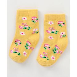 Cutewalk By Babyhug Anti Bacterial Ankle Length Non Terry Socks Floral Design Pack of 3- Pink & Yellow