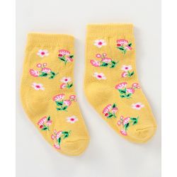 Cutewalk By Babyhug Anti Bacterial Ankle Length Non Terry Socks Floral Design Pack of 3- Pink & Yellow