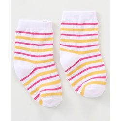 Cutewalk By Babyhug Anti Bacterial Ankle Length Non Terry Socks Floral Design Pack of 3- Pink & Yellow
