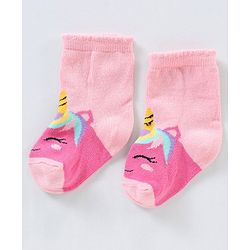 Cutewalk By Babyhug Anti Bacterial Ankle Length Non Terry Socks Unicorn Design Pack of 5 - Pink &  Blue