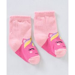 Cutewalk By Babyhug Anti Bacterial Ankle Length Non Terry Socks Unicorn Design Pack of 5 - Pink &  Blue