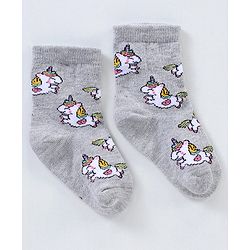 Cutewalk By Babyhug Anti Bacterial Ankle Length Non Terry Socks Unicorn Design Pack of 5 - Pink &  Blue