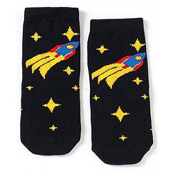 Cute Walk by Babyhug Non Terry Cotton Knit Ankle Length Anti Bacterial Socks Star Design Pack of 3 - Black & Blue