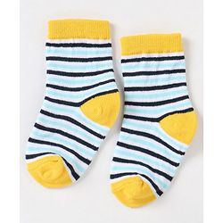 Cute Walk By Babyhug Non Terry Cotton Knit Ankle Length Anti Bacterial Socks Stripes & Stars Design Pack of 3 - Blue White & Yellow