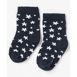 Cute Walk By Babyhug Non Terry Cotton Knit Ankle Length Anti Bacterial Socks Stripes & Stars Design Pack of 3 - Blue White & Yellow