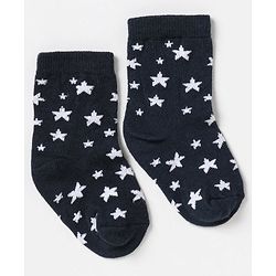 Cute Walk By Babyhug Non Terry Cotton Knit Ankle Length Anti Bacterial Socks Stripes & Stars Design Pack of 3 - Blue White & Yellow