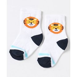 Cute Walk By Babyhug Non Terry Cotton Knit Ankle Length Anti Bacterial Socks Stripes & Stars Design Pack of 3 - Blue White & Yellow
