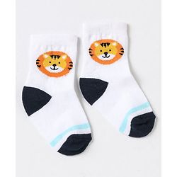 Cute Walk By Babyhug Non Terry Cotton Knit Ankle Length Anti Bacterial Socks Stripes & Stars Design Pack of 3 - Blue White & Yellow