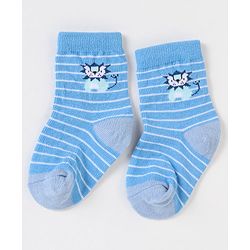 Cute Walk By Babyhug Non Terry Cotton Knit Ankle Length Anti Bacterial Socks Stripes & Zebra Design Pack of 3 - Blue & White
