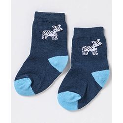 Cute Walk By Babyhug Non Terry Cotton Knit Ankle Length Anti Bacterial Socks Stripes & Zebra Design Pack of 3 - Blue & White