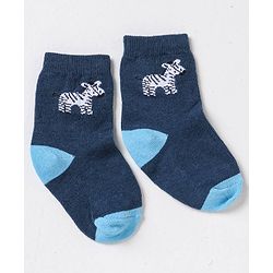 Cute Walk By Babyhug Non Terry Cotton Knit Ankle Length Anti Bacterial Socks Stripes & Zebra Design Pack of 3 - Blue & White