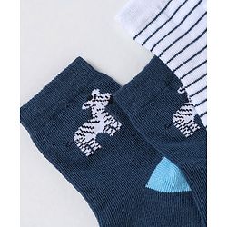 Cute Walk By Babyhug Non Terry Cotton Knit Ankle Length Anti Bacterial Socks Stripes & Zebra Design Pack of 3 - Blue & White