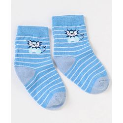 Cute Walk By Babyhug Non Terry Cotton Knit Ankle Length Anti Bacterial Socks Stripes & Zebra Design Pack of 3 - Blue & White