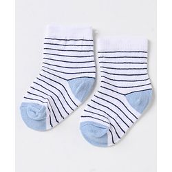 Cute Walk By Babyhug Non Terry Cotton Knit Ankle Length Anti Bacterial Socks Stripes & Zebra Design Pack of 3 - Blue & White