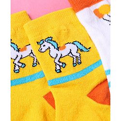 Cute Walk by Babyhug Non Terry Cotton Knit Ankle Length Anti Bacterial Socks Horse Design Pack of 3 - Yellow & Blue