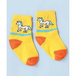 Cute Walk by Babyhug Non Terry Cotton Knit Ankle Length Anti Bacterial Socks Horse Design Pack of 3 - Yellow & Blue