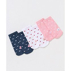 Cute Walk by Babyhug Non Terry Cotton Knit Ankle Length Anti Bacterial Socks Heart Design Pack of 3 - Pink & Blue