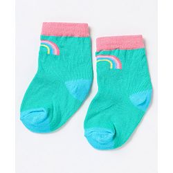 Cute Walk by Babyhug Non Terry Cotton Knit Ankle Length Anti Bacterial Socks Clouds & Rainbow Design Pack of 3 - Green Grey & Pink