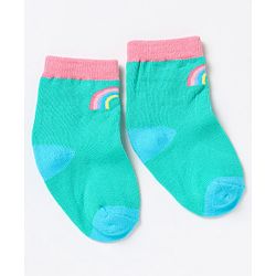 Cute Walk by Babyhug Non Terry Cotton Knit Ankle Length Anti Bacterial Socks Clouds & Rainbow Design Pack of 3 - Green Grey & Pink