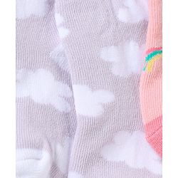 Cute Walk by Babyhug Non Terry Cotton Knit Ankle Length Anti Bacterial Socks Clouds & Rainbow Design Pack of 3 - Green Grey & Pink