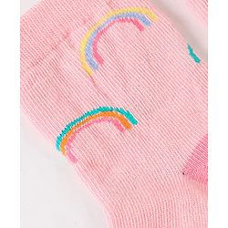 Cute Walk by Babyhug Non Terry Cotton Knit Ankle Length Anti Bacterial Socks Clouds & Rainbow Design Pack of 3 - Green Grey & Pink