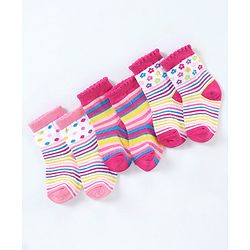 Cutewalk By Babyhug Cotton Anti Bacterial Ankle Length Socks Striped Pack of 3- Multicolour