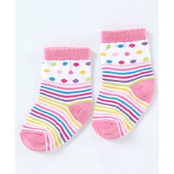 Cutewalk By Babyhug Cotton Anti Bacterial Ankle Length Socks Striped Pack of 3- Multicolour