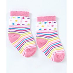 Cutewalk By Babyhug Cotton Anti Bacterial Ankle Length Socks Striped Pack of 3- Multicolour