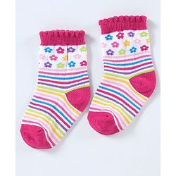 Cutewalk By Babyhug Cotton Anti Bacterial Ankle Length Socks Striped Pack of 3- Multicolour