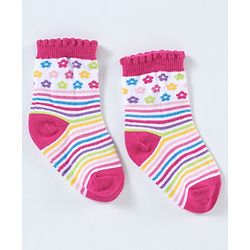 Cutewalk By Babyhug Cotton Anti Bacterial Ankle Length Socks Striped Pack of 3- Multicolour