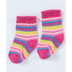 Cutewalk By Babyhug Cotton Anti Bacterial Ankle Length Socks Striped Pack of 3- Multicolour