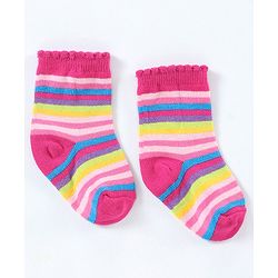 Cutewalk By Babyhug Cotton Anti Bacterial Ankle Length Socks Striped Pack of 3- Multicolour