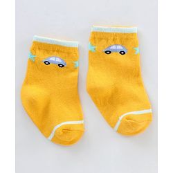 Cutewalk By Babyhug Anti Bacterial Ankle Length Non Terry Socks Car Design Pack of 3- Yellow & Black