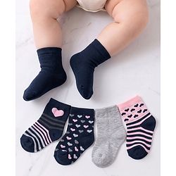 Cutewalk By Babyhug Anti Bacterial Ankle Length Non Terry Socks Heart Design Pack of 5 - Multicolour
