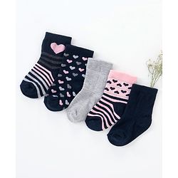 Cutewalk By Babyhug Anti Bacterial Ankle Length Non Terry Socks Heart Design Pack of 5 - Multicolour