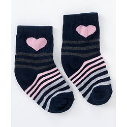 Cutewalk By Babyhug Anti Bacterial Ankle Length Non Terry Socks Heart Design Pack of 5 - Multicolour