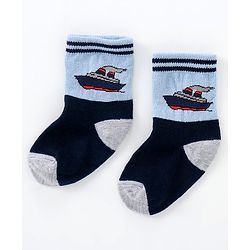 Cutewalk By Babyhug Anti Bacterial Ankle Length Non Terry Socks Submarine Design Pack of 5 - Blue & Black