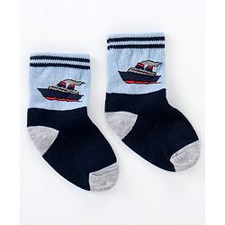 Cutewalk By Babyhug Anti Bacterial Ankle Length Non Terry Socks Submarine Design Pack of 5 - Blue & Black