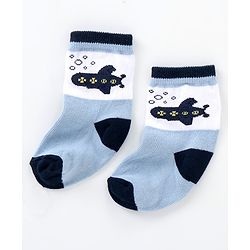 Cutewalk By Babyhug Anti Bacterial Ankle Length Non Terry Socks Submarine Design Pack of 5 - Blue & Black
