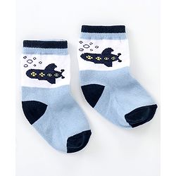 Cutewalk By Babyhug Anti Bacterial Ankle Length Non Terry Socks Submarine Design Pack of 5 - Blue & Black