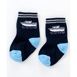 Cutewalk By Babyhug Anti Bacterial Ankle Length Non Terry Socks Submarine Design Pack of 5 - Blue & Black