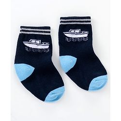 Cutewalk By Babyhug Anti Bacterial Ankle Length Non Terry Socks Submarine Design Pack of 5 - Blue & Black
