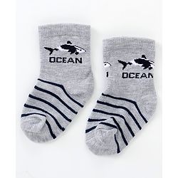 Cutewalk By Babyhug Anti Bacterial Ankle Length Non Terry Socks Submarine Design Pack of 5 - Blue & Black