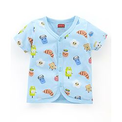 Babyhug 100% Cotton Knit Half Sleeves Vests Food & Star Print Pack of 3 - Green Blue & Orange