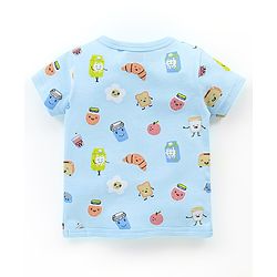 Babyhug 100% Cotton Knit Half Sleeves Vests Food & Star Print Pack of 3 - Green Blue & Orange