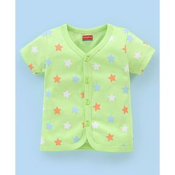 Babyhug 100% Cotton Knit Half Sleeves Vests Food & Star Print Pack of 3 - Green Blue & Orange