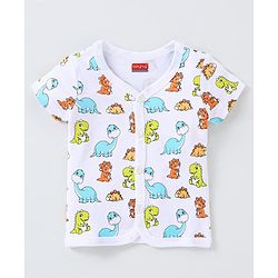 Babyhug 100% Cotton Knit Half Sleeves Striped & Dino Printed Vests Pack of 3 - Orange White & Blue