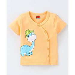 Babyhug 100% Cotton Knit Half Sleeves Striped & Dino Printed Vests Pack of 3 - Orange White & Blue