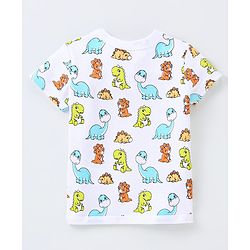 Babyhug 100% Cotton Knit Half Sleeves Striped & Dino Printed Vests Pack of 3 - Orange White & Blue