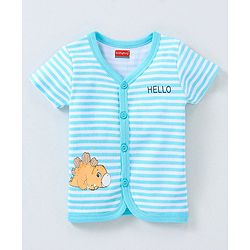 Babyhug 100% Cotton Knit Half Sleeves Striped & Dino Printed Vests Pack of 3 - Orange White & Blue